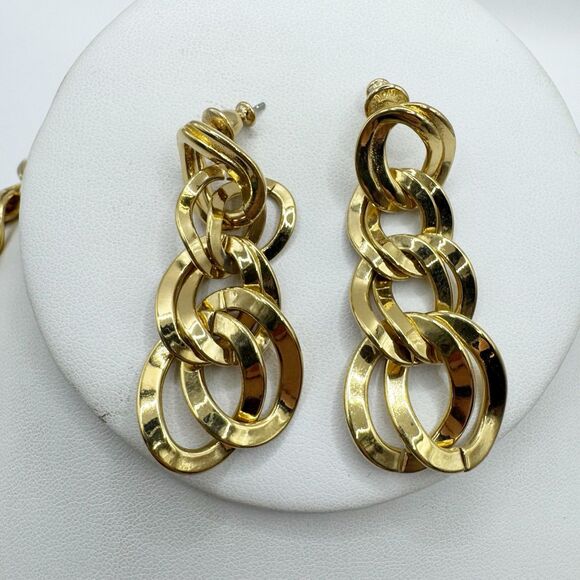 Monet Vtg Gold Tone Double Link Chain Necklace And Earrings Set Mob Wife Chunky - Picture 6 of 8